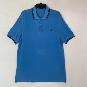 Fred Perry Polo Shirt Mens 44 LaBlue Twin Tipped Pique Cotton M4102 Portugal